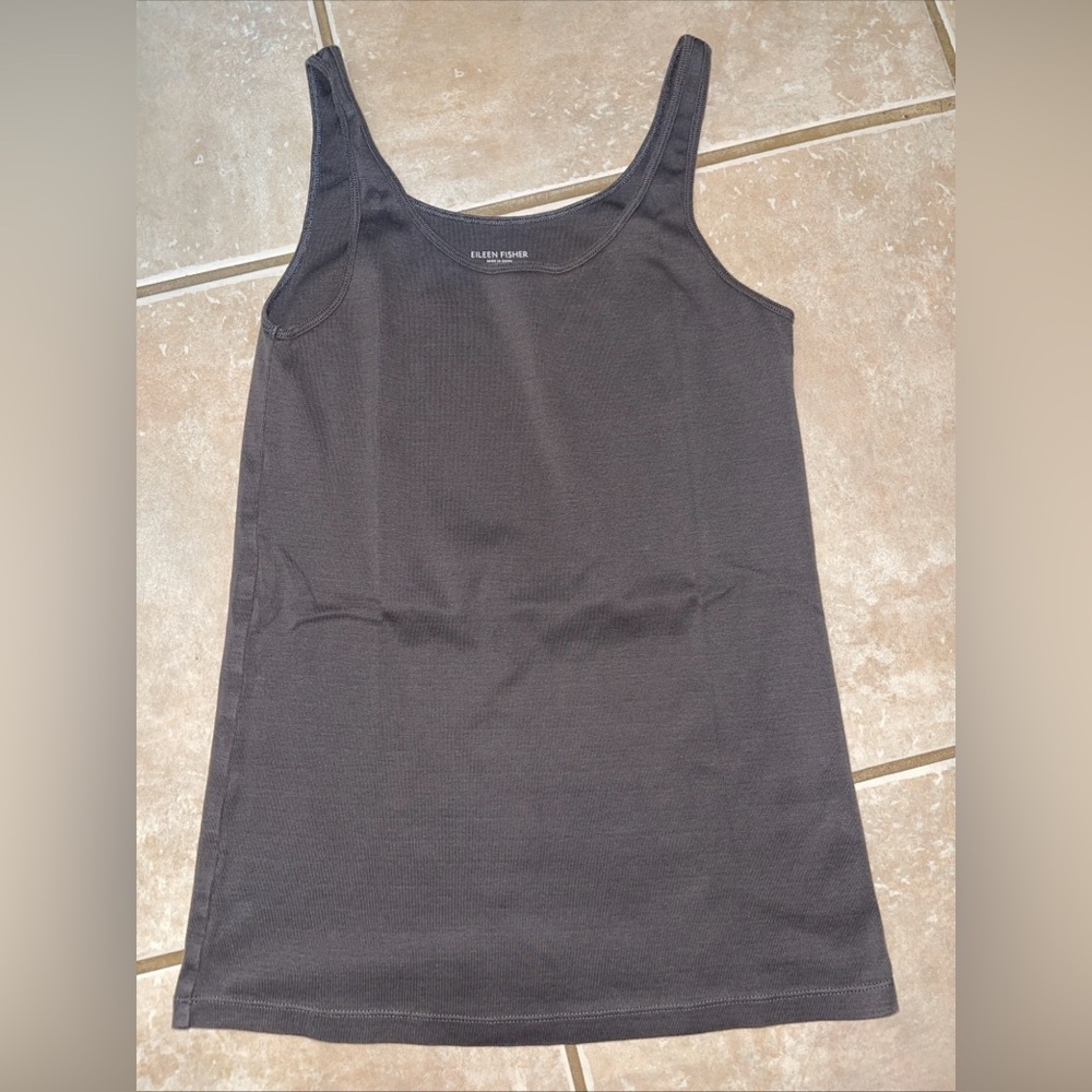 Eileen Fisher Organic Cotton Stretch Rib Scoop Neck Tank  Sz M Gray